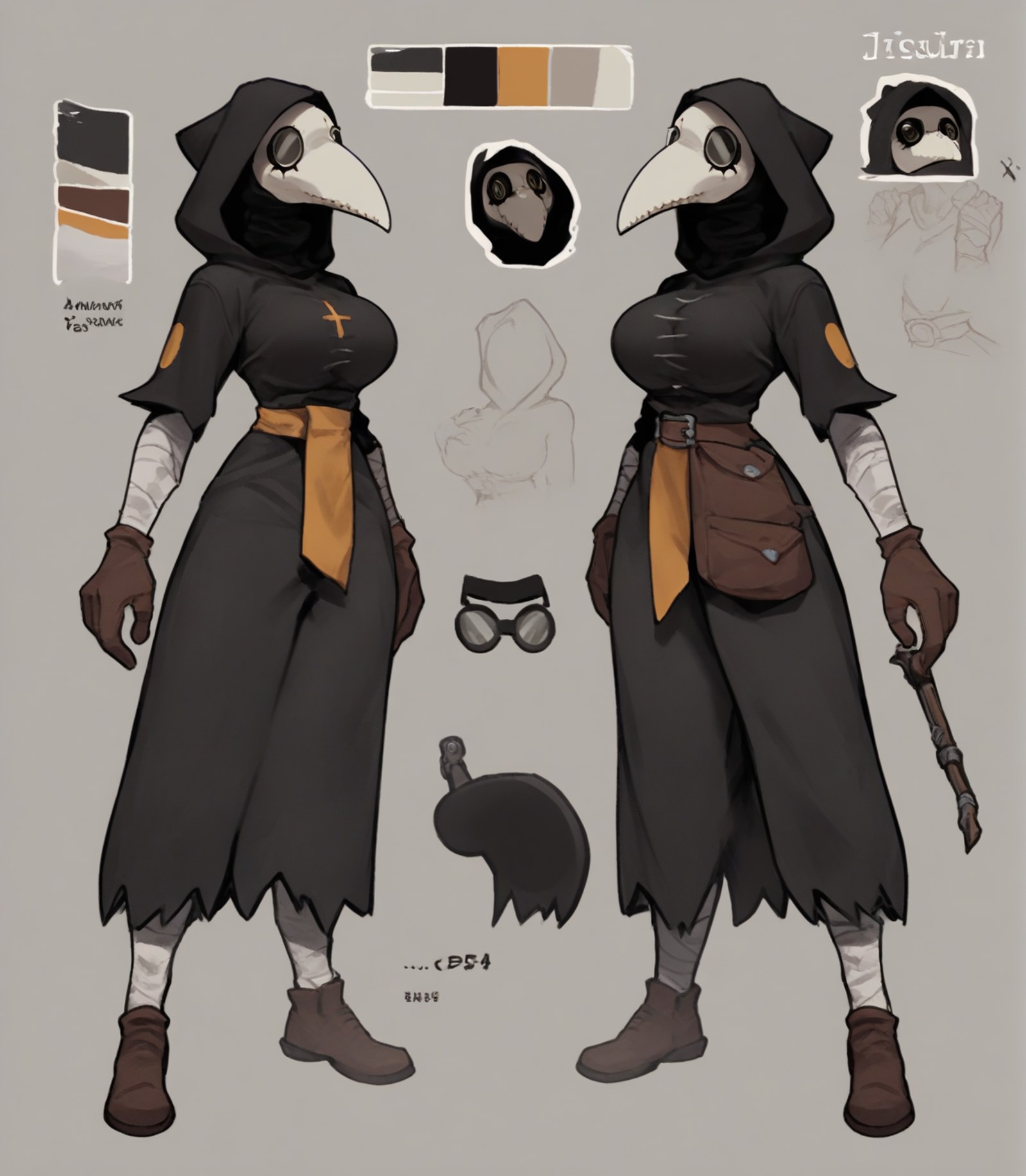 score_9, score_8_up, score_7_up, score_6_up, score_5_up, score_4_up, source_furry, plague doctor, 1girl, solo, hood, mask,...